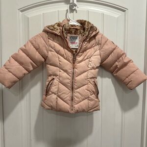 Kensie Girl Blush Puffer Jacket with Faux Fur Trim